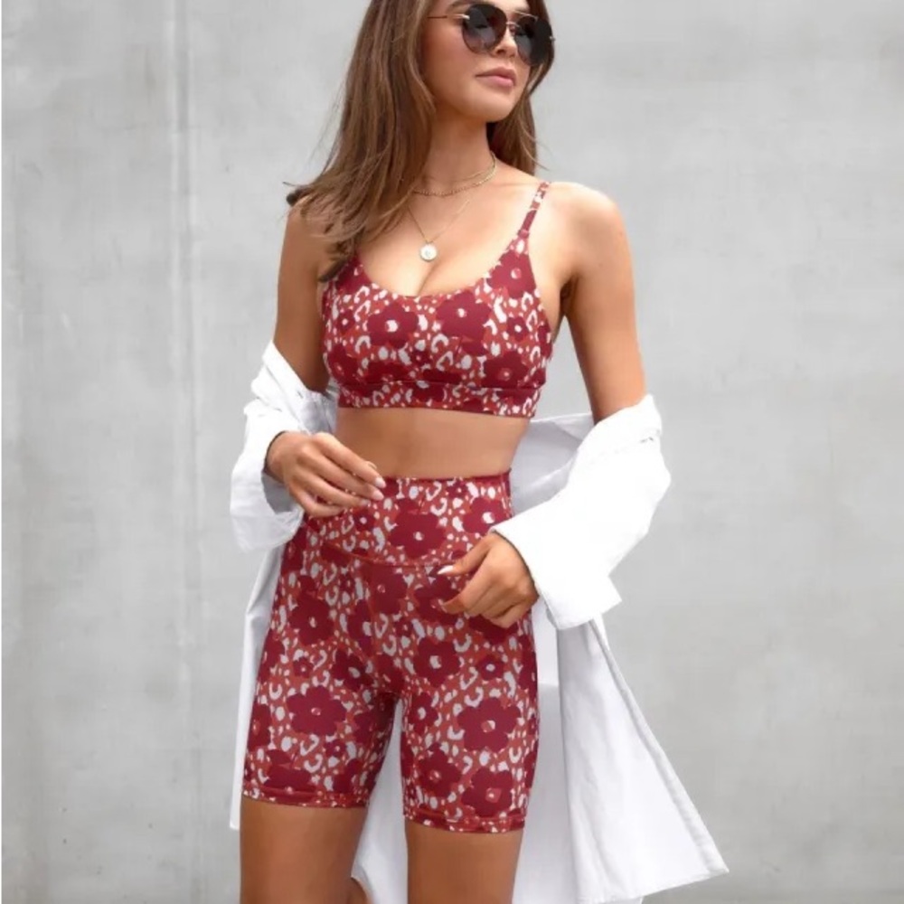 Vici Red Floral Print Athletic Shorts Set